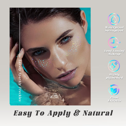 HOSAILY 6pcs Holographic Glitter Freckles Face Tattoo for Rave Accessories HOSAILY