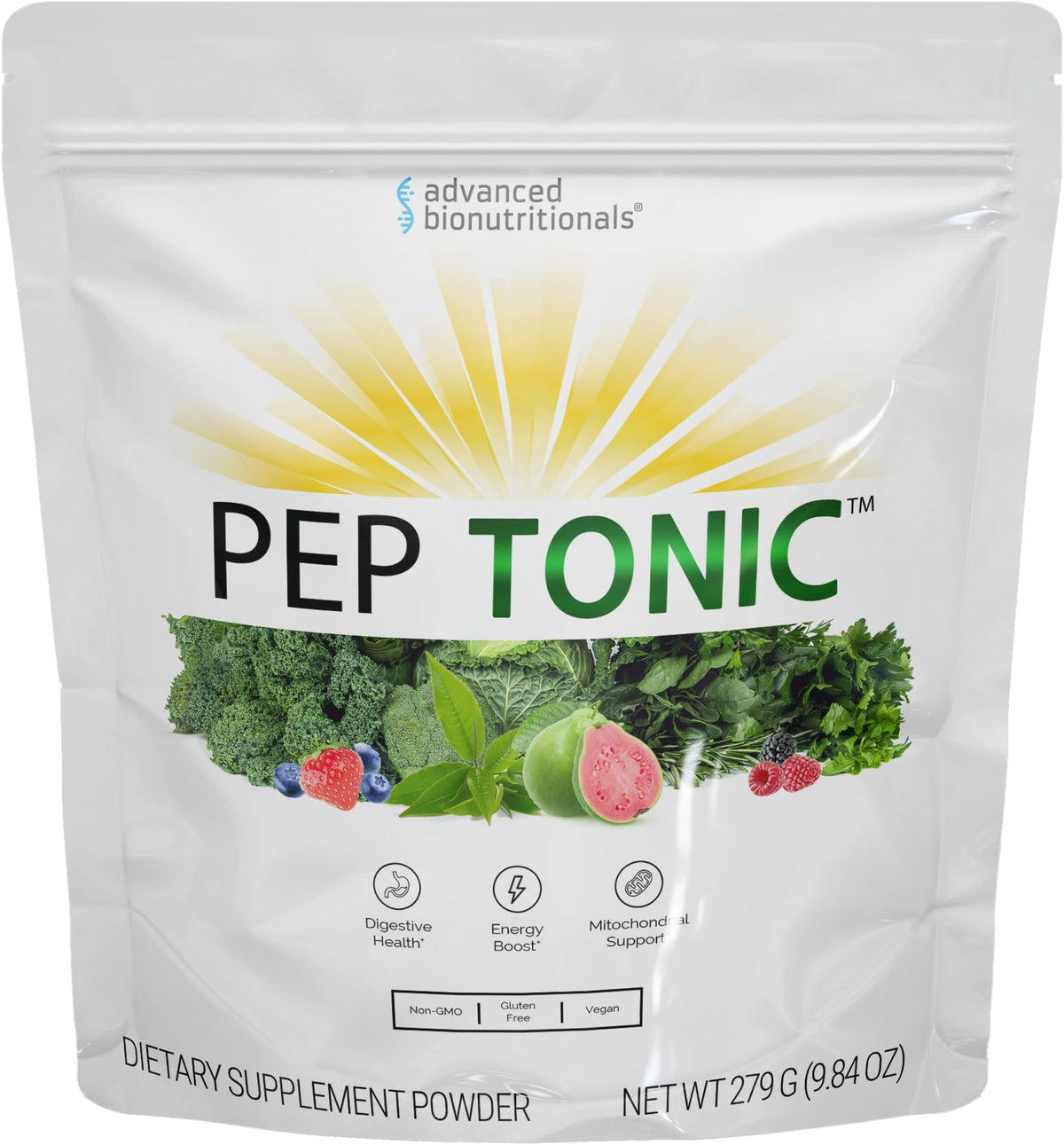 Advanced Bionutritionals Pep Tonic Powdered Superfood Formula 50 Fruits, Vegetables, Herbs, and Superfoods - Vegan, Vegetarian - 9.84 OZ - 279 g Advanced Bionutritionals