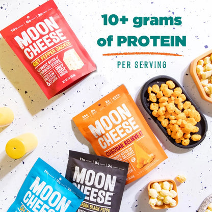 Moon Cheese Cheddar Believe It, 10 Ounce, 2-Pack, Crunchy, Protein-Rich Cheese Snack, Keto Friendly, 100% Real Cheese Moon Cheese