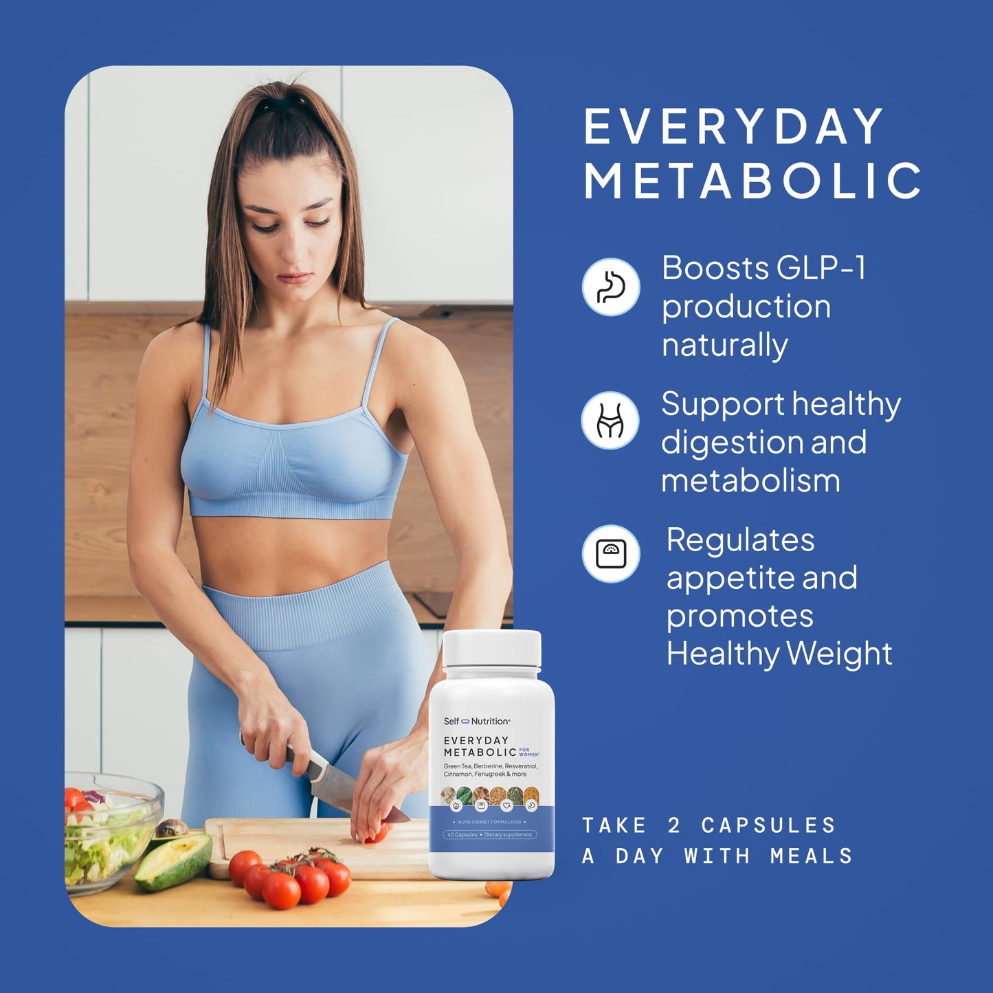 SELF NUTRITION Natural Supplement for Women – Third-Party Tested - Metabolism & Appetite Support with Berberine, Green Tea, Cinnamon & Resveratrol SELF NUTRITION