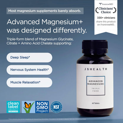 JSHealth Magnesium Supplement for Sleep. 400mg Triple-Form Glycinate, Citrate, Amino Acid Chelate JSHealth