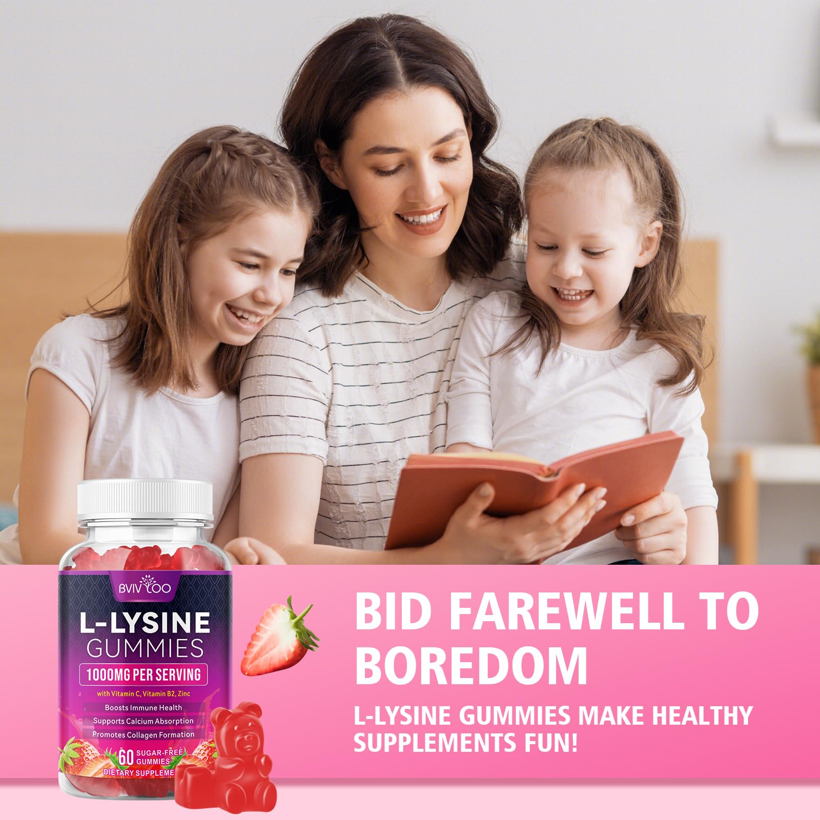 BVIVLOO L-Lysine 1000mg Gummies for Immune Support & Skin Health - High Potency Vegan Gummies, Sugar-Free, Natural Berry Flavor, Gluten-Free Chewable Supplement BVIVLOO buy australia supplements