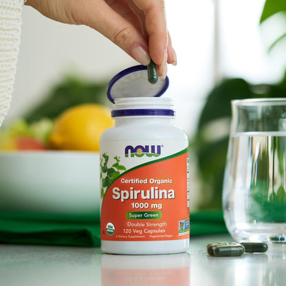 NOW Foods Supplements, Certified Organic, Spirulina 1000 mg (Double Strength), Rich in Beta-Carotene (Vitamin A) NOW Foods