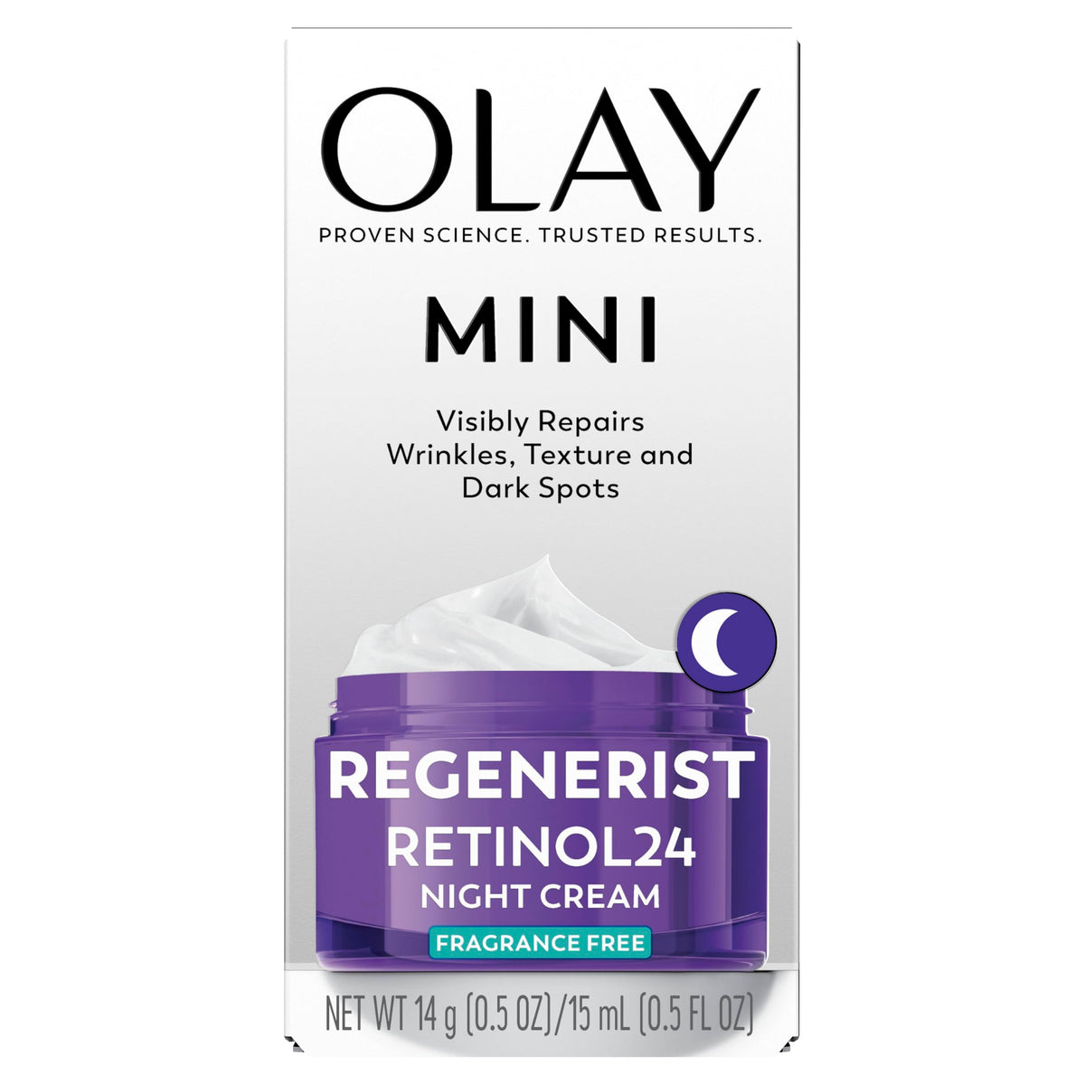 Olay Retinol 24 Face Moisturizer, Anti-Aging Night Cream for Women, Trial Size, Fragrance-Free, Non Greasy - Anti-Wrinkle, Smooth Fine Lines, Tightening Skin Care - Peptides, Glycerin, 0.5 Oz Olay