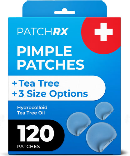 PatchRx Pimple Patches for Face (120 Patches), Hydrocolloid Acne Patches with Tea Tree Oil, Pimple Patch Pimple Stickers - Hydrocolloid Patch Acne Dots - Acne Pimple Patches For Face - Zit Patches PatchRx