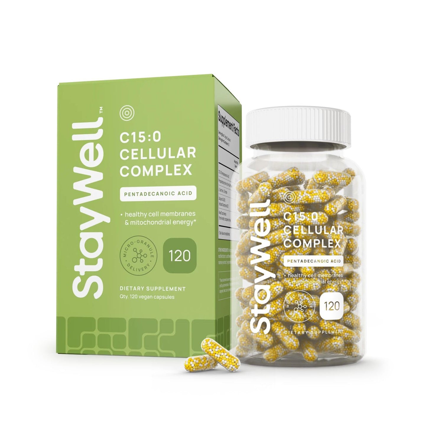 C15:0 Pentadecanoic Acid Supplement | Longevity, Cellular & Membrane Support, Micro-Granule Enhanced Absorption, Phosphatidylcholine, L-Carnitine, Stay-Well Naturals