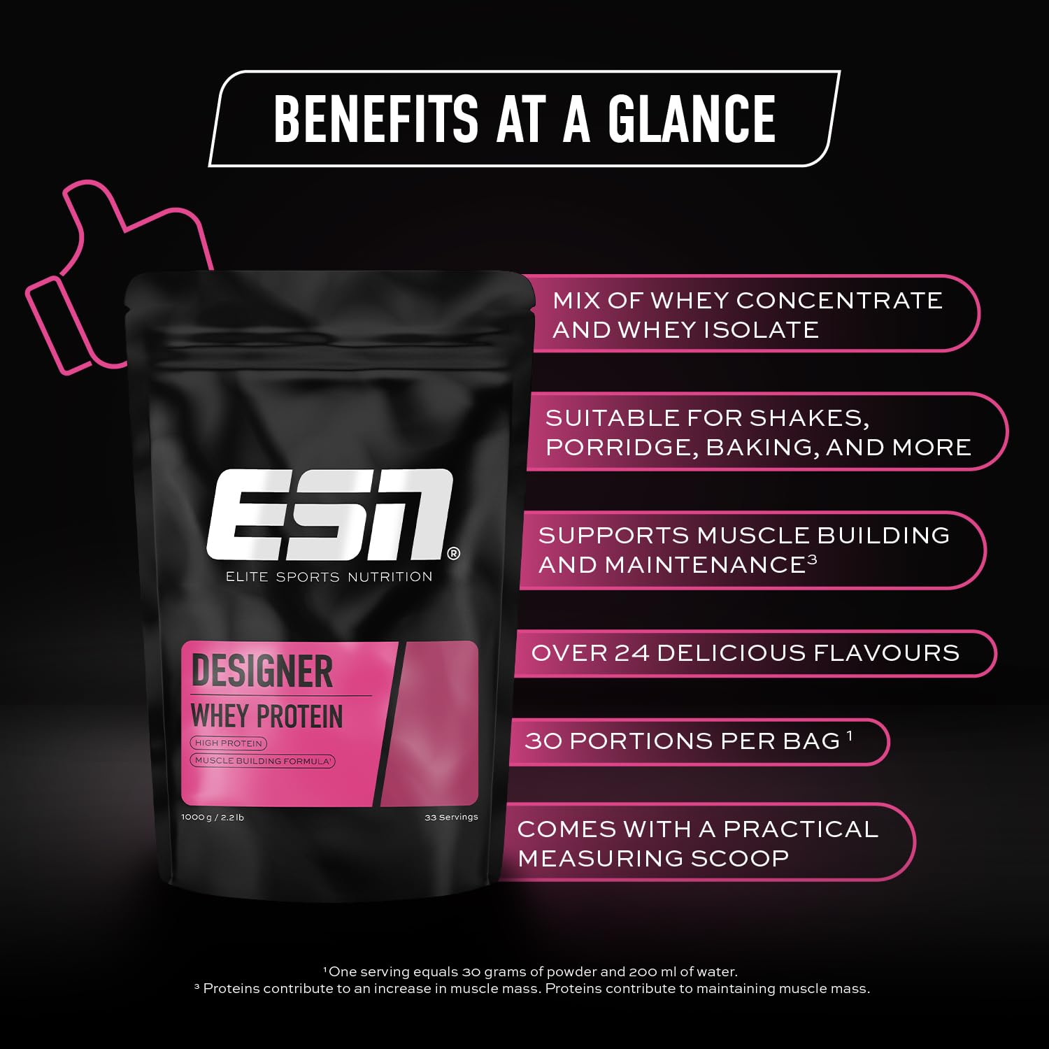 ESN Designer Whey Protein Powder, Strawberry, 1000 g, 2.2 lbs, 33 Servings ESN buy australia supplements