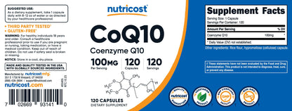 Nutricost CoQ10 100mg, 120 Vegetarian Capsules, 120 Servings - High Absorption, Vegetarian, Non-GMO, Coenzyme Q10 Nutricost