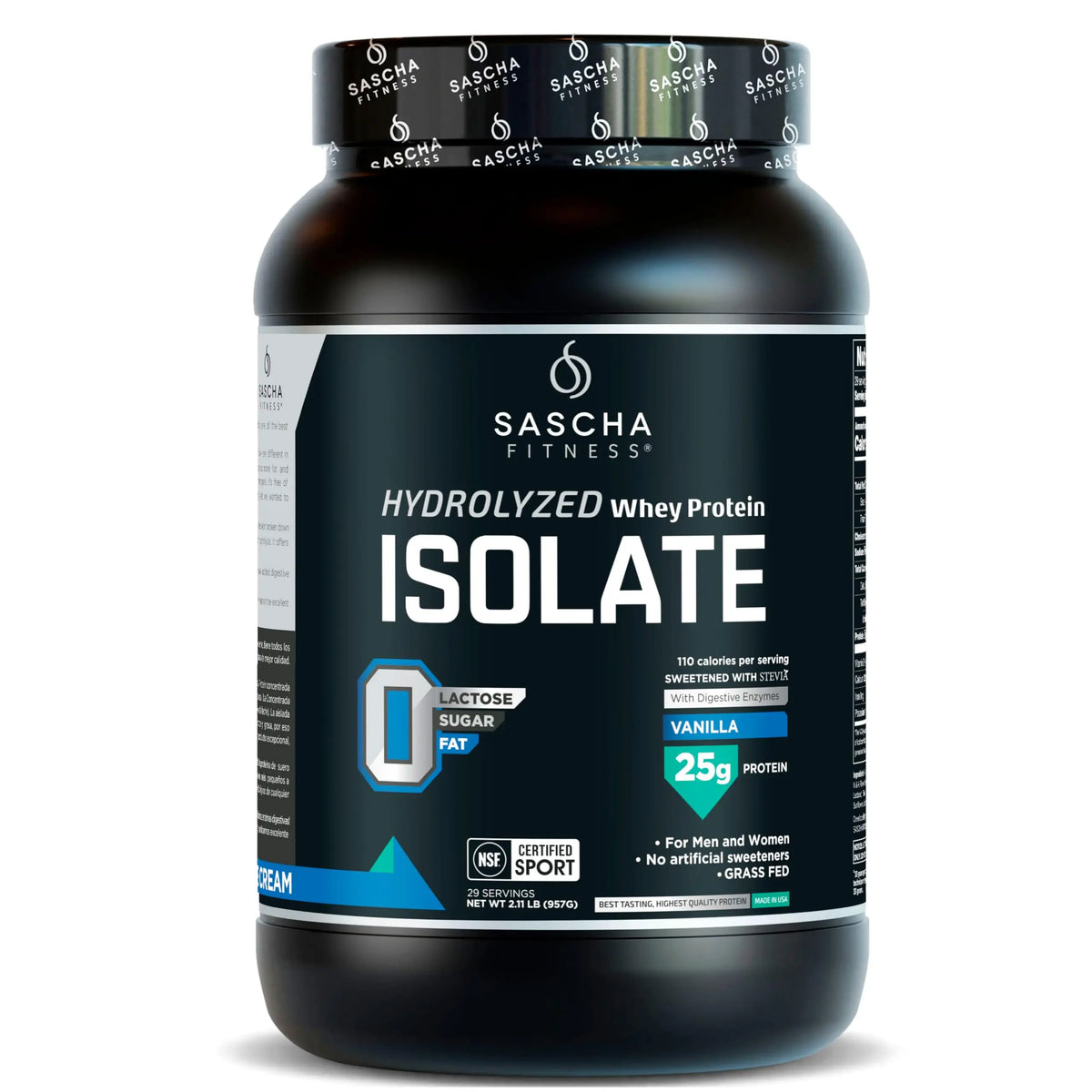 SASCHA FITNESS Hydrolyzed Whey Protein Isolate,100% Grass-Fed (2 Pounds, Vanilla) SASCHA FITNESS