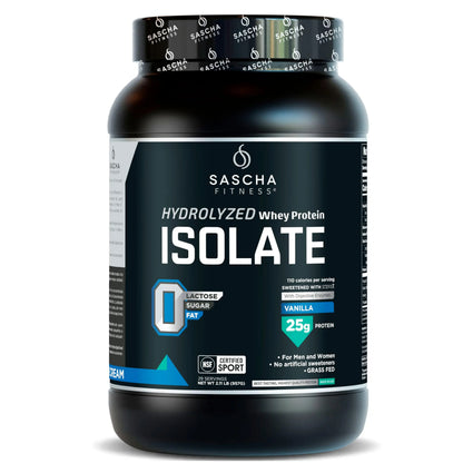 SASCHA FITNESS Hydrolyzed Whey Protein Isolate,100% Grass-Fed (2 Pounds, Vanilla) SASCHA FITNESS