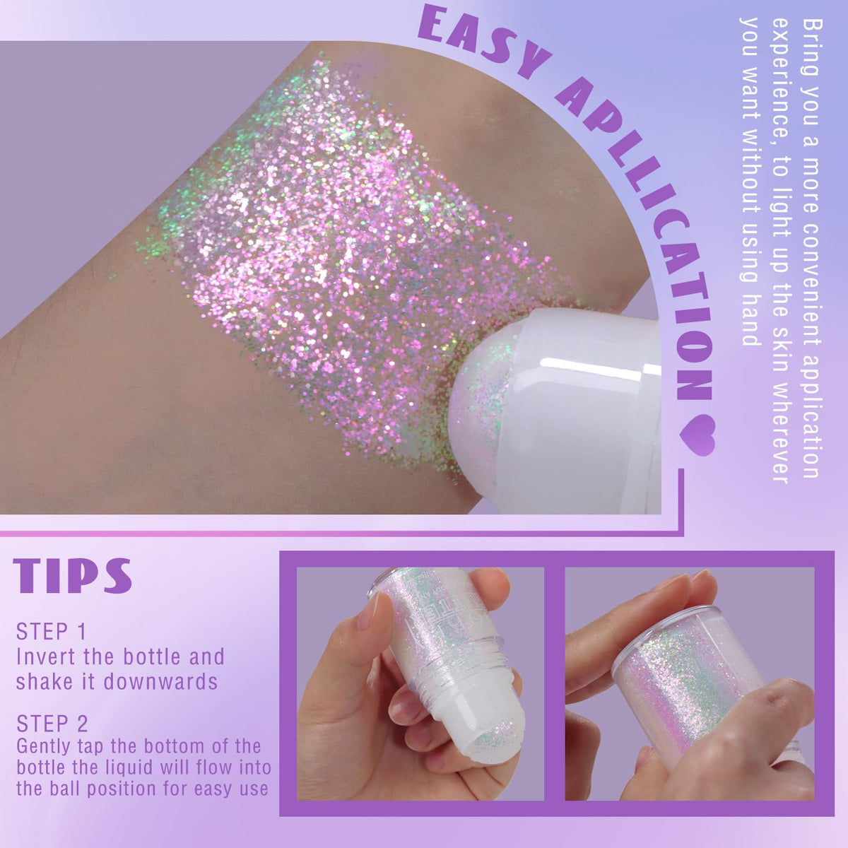 HOSAILY Roll-on Holographic Body Glitter Gel for Face Hair, Chameleon Color Changing Glitter Gel Under Light, Chunky Mermaid Sequins Festival Party Rave Accessories Shimmer Makeup (Sparkling Pink) HOSAILY
