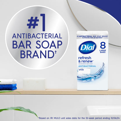 Dial Antibacterial Bar Soap, Refresh & Renew, White, 4 oz, 32 Bars Dial