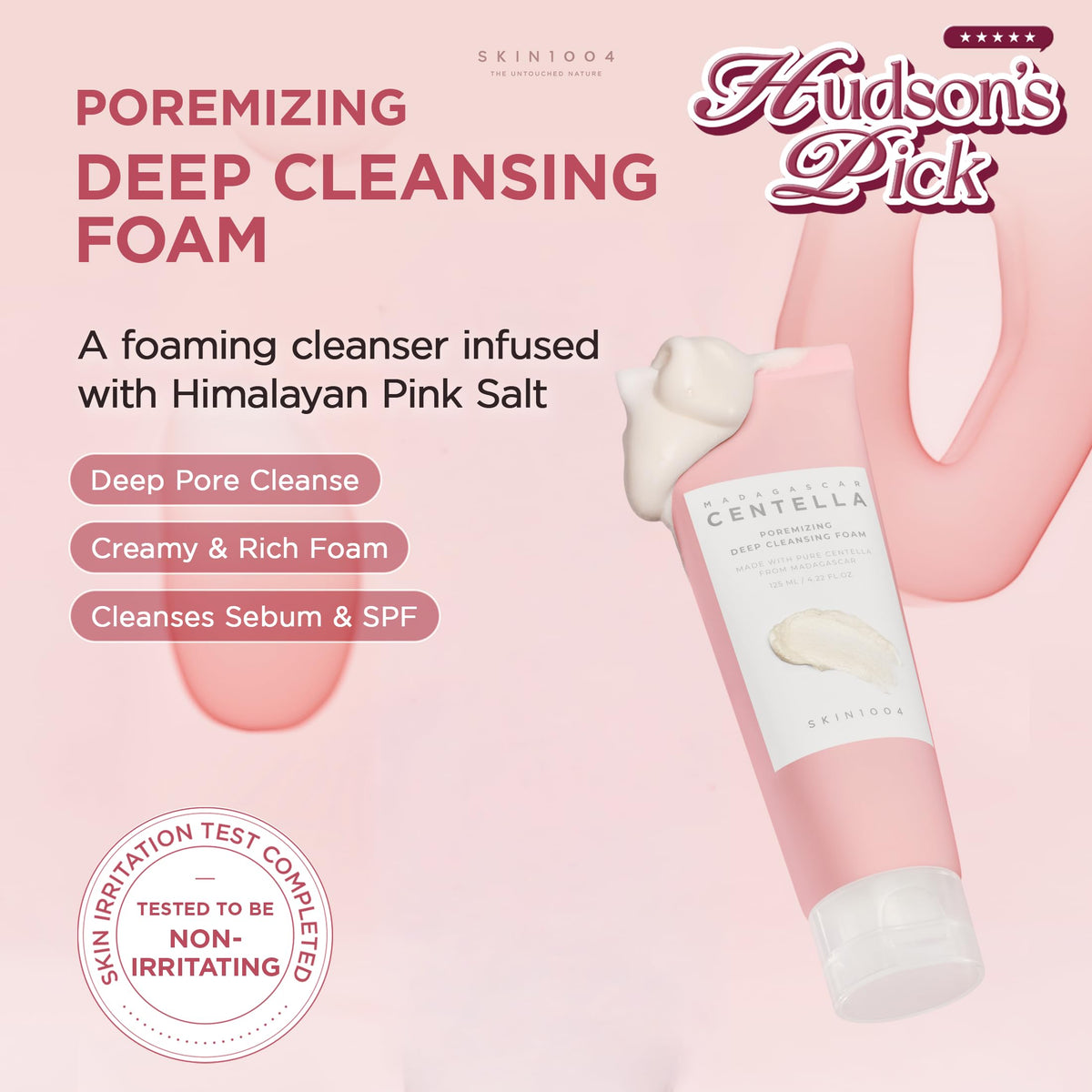 SKIN1004 [Hudson's Pick Poremizing Deep Cleansing Foam, Makeup Remover, Korean Face Cleanser with Himalayan Pink Salt & Centella for Facial Pore Cleansing, Korean Skin Care, 4.23 fl.oz, 125ml SKIN1004