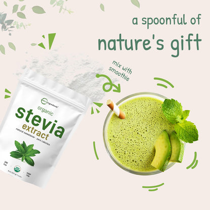 Micro Ingredients Pure Organic Stevia Powder, 8 Ounces, 1418 Serving, Highest Grade Stevia Green Leaf Extract Reb-A, Reduced Bitter Aftertaste, 0 Calorie, Natural Sweetener Micro Ingredients