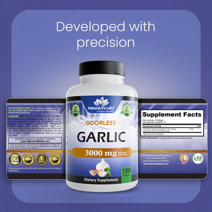 NaturaLife Labs Odorless Garlic Supplement – Garlic (Allium sativum) Extract Softgels – 150 Count – Non-GMO, Gluten-Free NaturaLife Labs