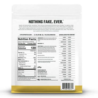 Levels Grass Fed Whey Protein Powder, No Artificials, 24G of Protein, Vanilla Bean, 1LB Levels Nutrition