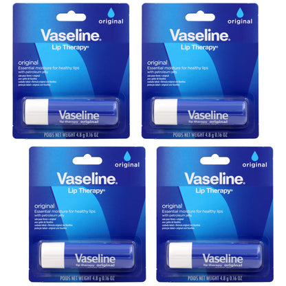 Vaseline Lip Therapy Care Original, Fast-Acting Nourishment, Ideal for Chapped, Dry, Cracked, or Damaged Lips, Lip Balm, 0.16 Ounce (Pack of 4) Vaseline