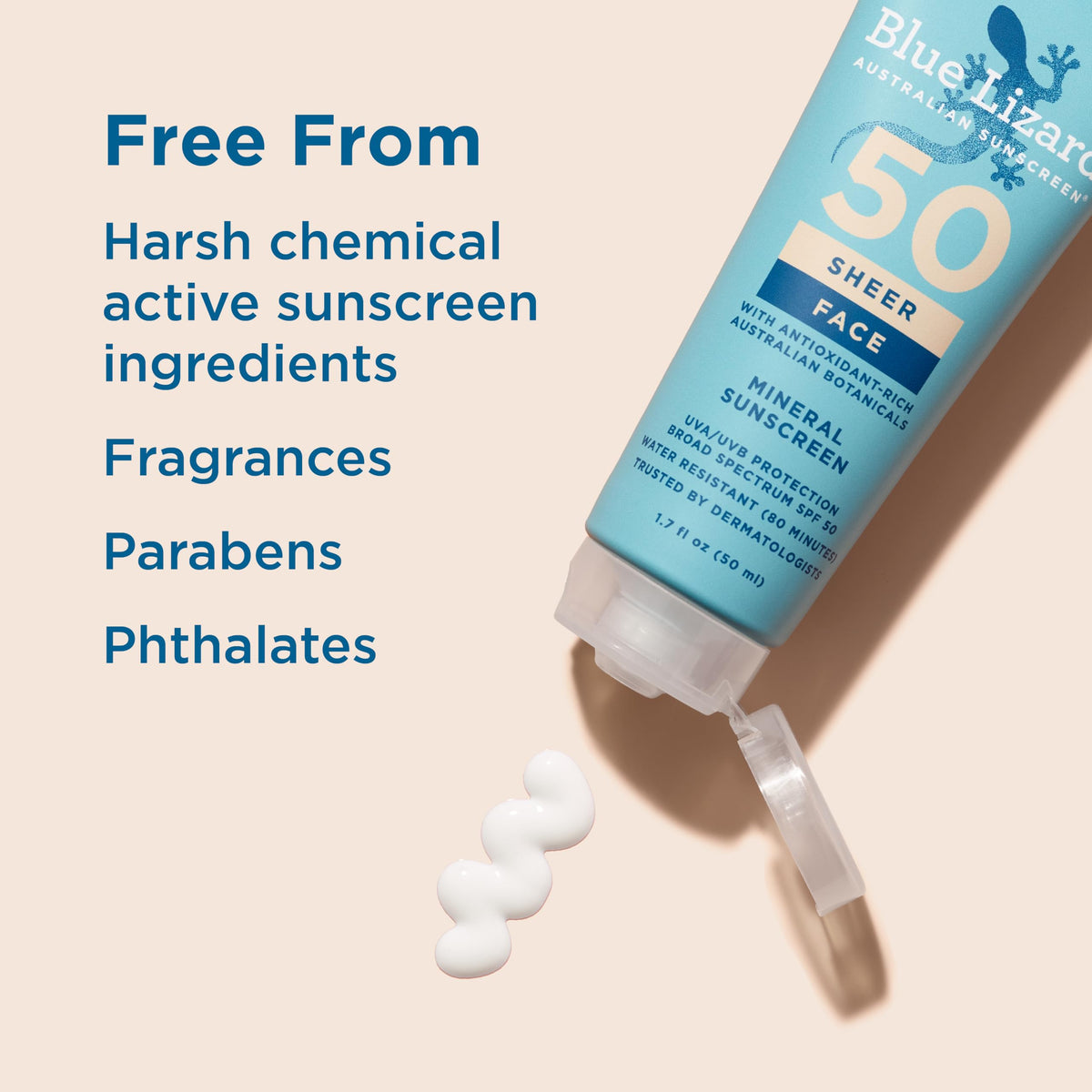 Blue Lizard Sheer Face Mineral SPF 50 Sunscreen Lotion, 100% Mineral Formula, Blue Light Protection, Lightweight, Rubs In Smooth, Nourishes and Hydrates, Paraben-Free, Fragrance-Free, 1.7 fl oz BLUE LIZARD