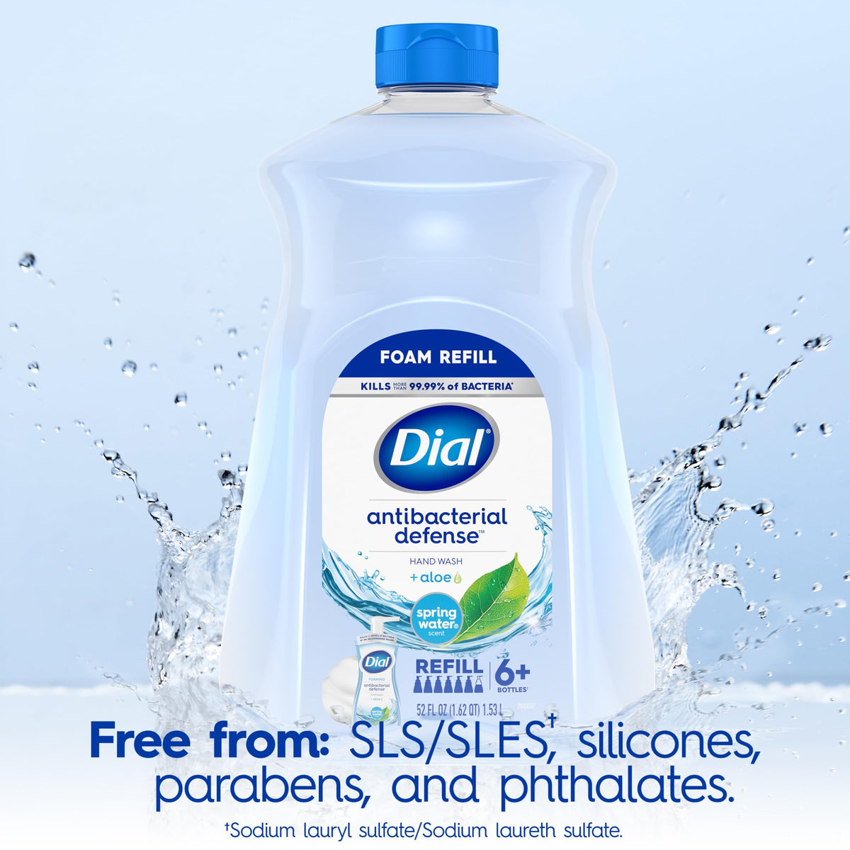 Dial Antibacterial Defense Foaming Hand Soap Refill, Spring Water, 52 Fl Oz Dial