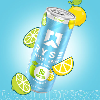 RYSE Functional Energy Drink - 5 Flavors Variety Pack - 150mg Natural Caffeine, 8g Whey Protein & 1g Prebiotics - Sugar Free, Gut-Friendly, Bloat-Free - 12 fl oz Cans (12-Pack)