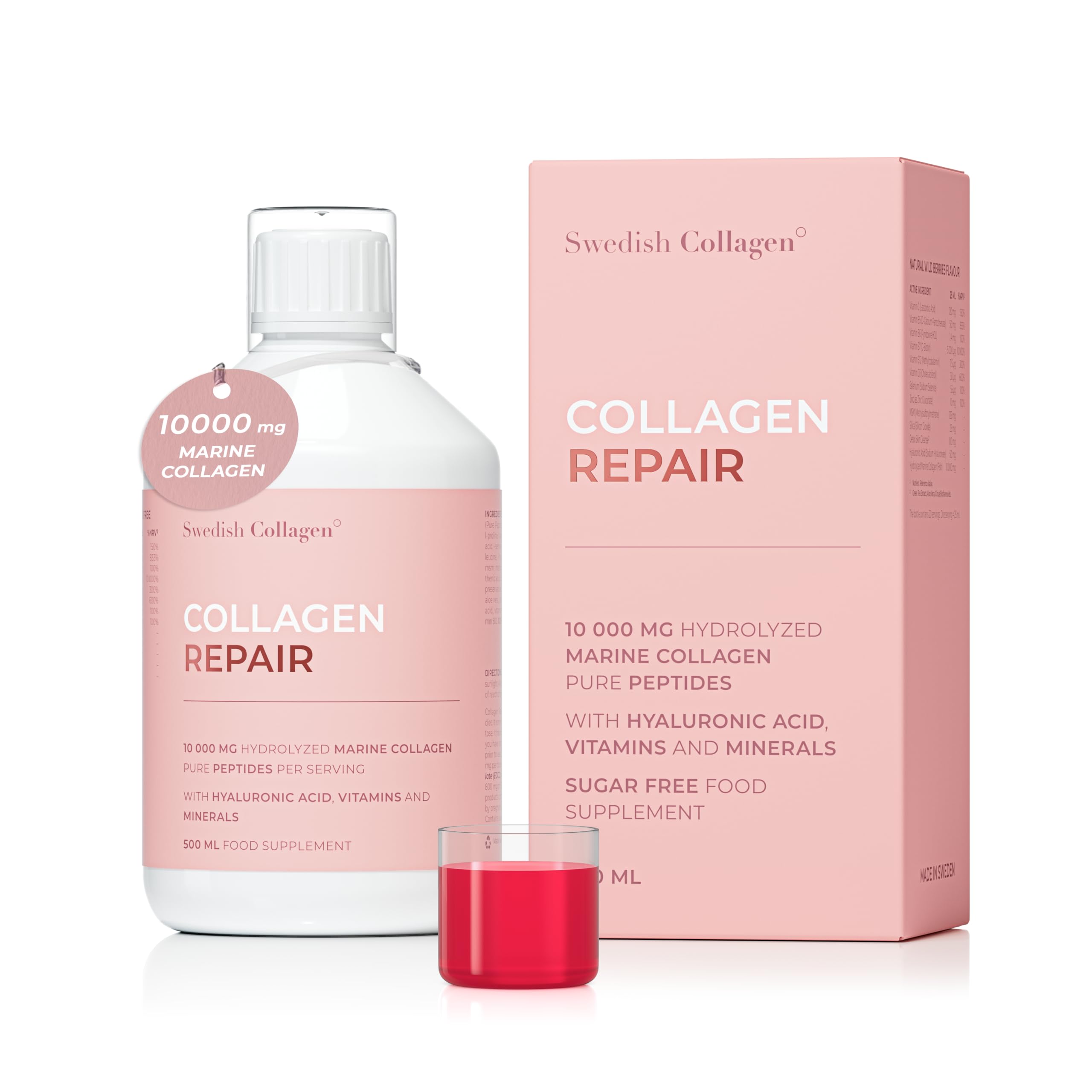 Swedish Collagen Repair | 10,000 mg Hydrolyzed Marine Collagen Liquid Supplement - 500 ml, 20 Day Supply I Hyaluronic Acid, Biotin & Vitamin C for Healthy Hair, Skin, Nails & Joints | Sugar-Free Swedish Collagen buy australia supplements