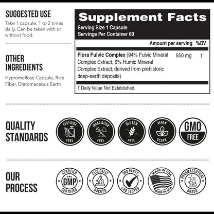 Flora Fulvic | Fulvic Acid + Humic Acid Complex – 550 mg |Mined in Utah, Prehistoric Deep Earth Extract | Immunity, Gut, Digestion – Natural Trace Mineral Complex Triquetra Health