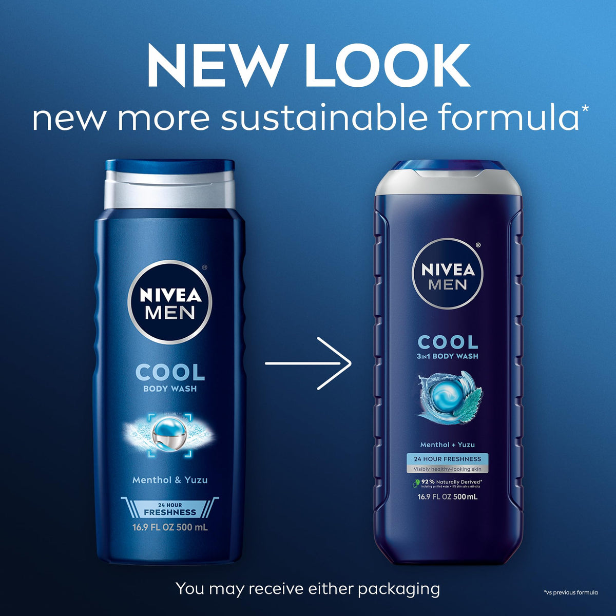NIVEA MEN Cool 3-in-1 Body Wash with Menthol, Multipack, 3 x 16.9 FL OZ NIVEA MEN