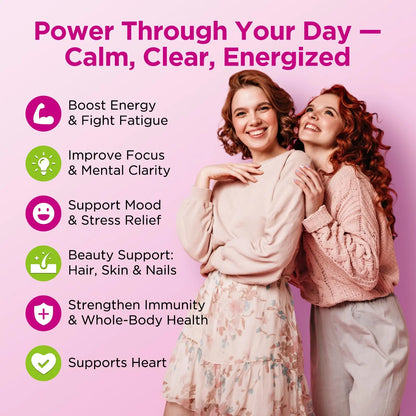 Vitamin B Complex Gummies for Women & Me, Vitamin B12, B1, B2, B3, B6, B7, B9 with Vitamin C, Zinc, Magnesium & CoQ10 for Energy, Brain, Nervous System & Mood, ReviNutra