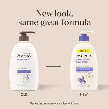 Aveeno Stress Relief Body Wash, Lavender Scent with Nourishing Prebiotic Oat, Sensitive Skin Body Wash for Normal to Dry Skin, Paraben-, Dye-, and Soap-Free, Value Size 33 Fl Oz Aveeno