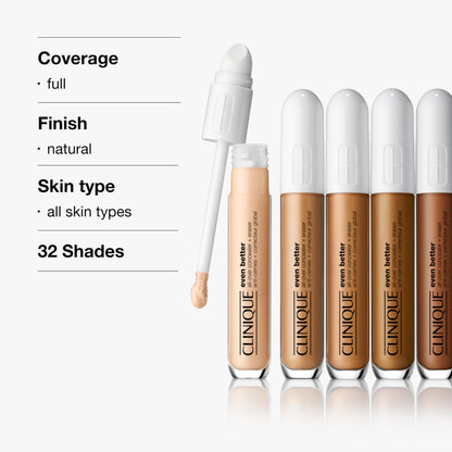 Clinique Even Better All-Over Full Coverage Concealer + Eraser Makeup Makeup For Dark Circles | With Hyaluronic Acid + Caffeine | Hydrating, Brightening + Depuffing, Alabaster, 0.2 Fl Oz Clinique