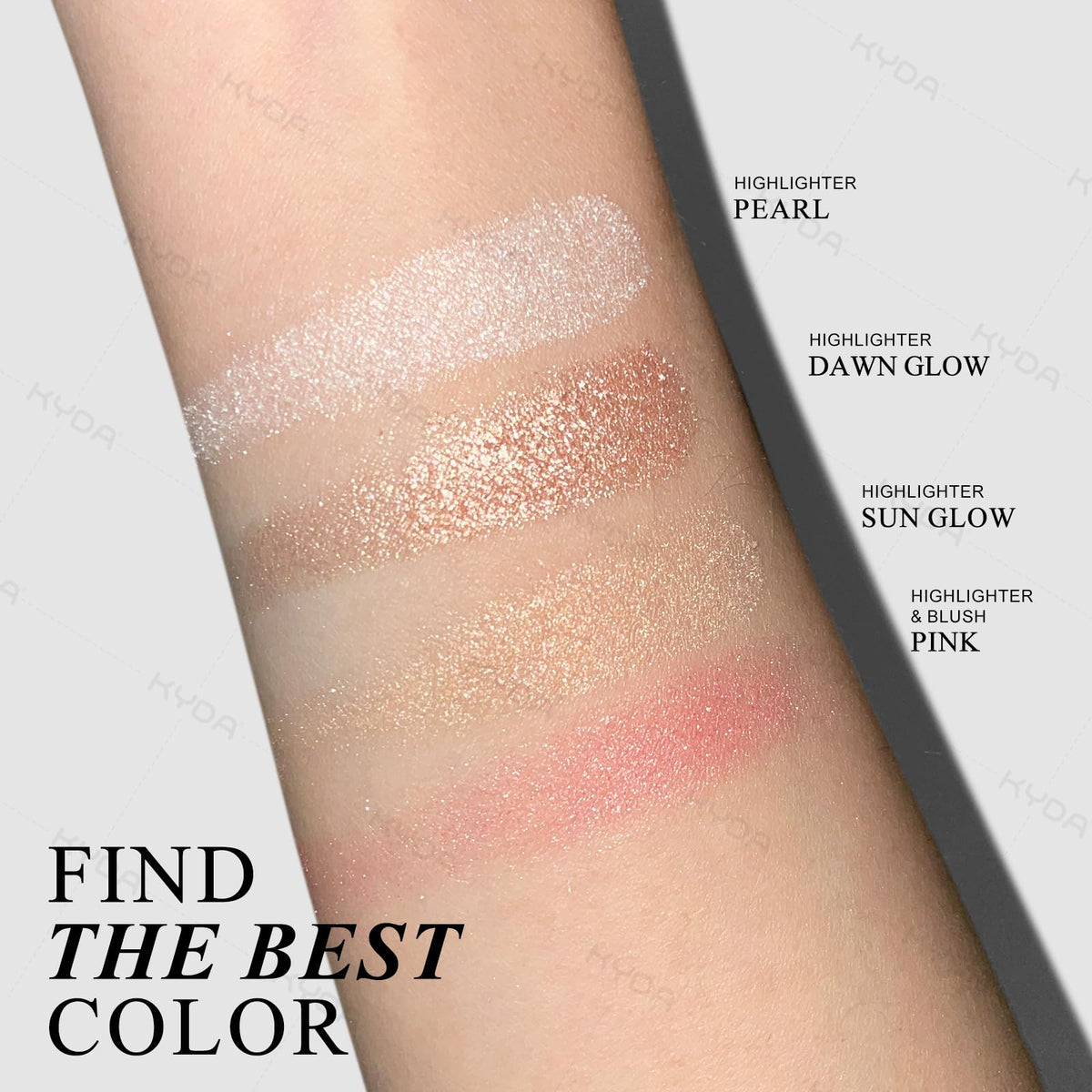 KYDA Face Highlighter Palette, High Glossy Face Illuminator Palette, Natural Glow Finish, Pearl Shimmer Smooth Baked Powder, Lasting Sparkling Champagne Highlighter Makeup-SUN GLOW KYDA