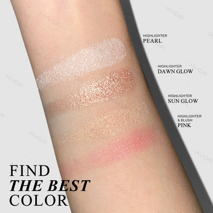 KYDA Face Highlighter Palette, High Glossy Face Illuminator Palette, Natural Glow Finish, Pearl Shimmer Smooth Baked Powder, Lasting Sparkling Champagne Highlighter Makeup-SUN GLOW KYDA