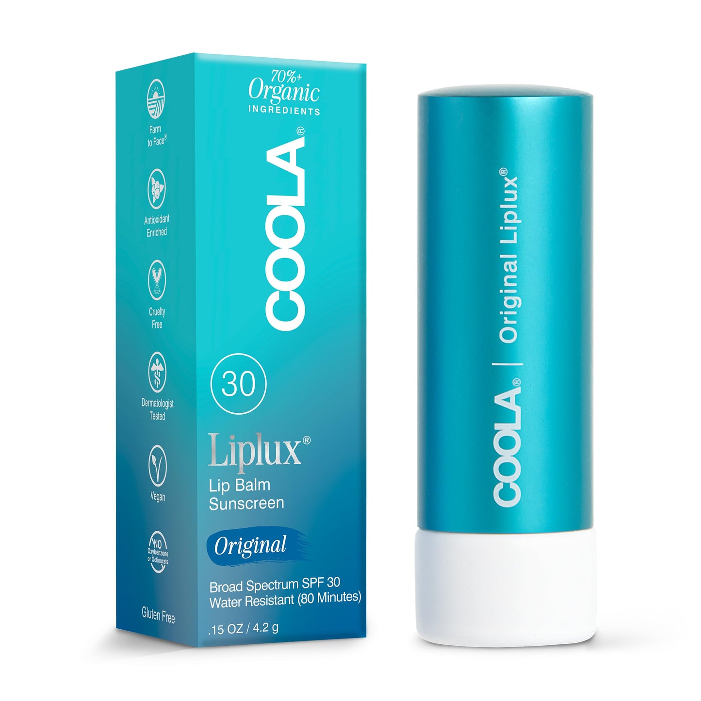 COOLA Organic Liplux Lip Balm and Sunscreen with SPF 30, Dermatologist Tested Lip Care for Daily Protection COOLA