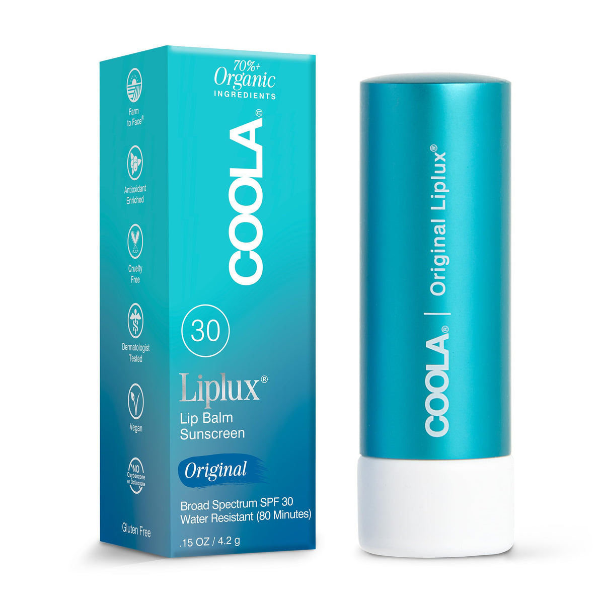 COOLA Liplux SPF 30, Organic Lip Balm Sunscreen, 0.15 oz COOLA