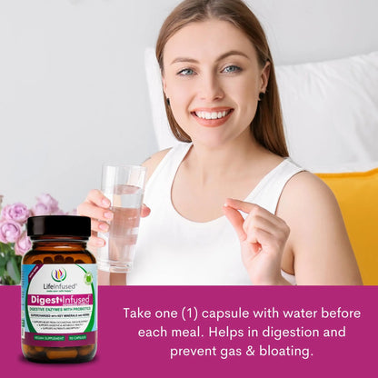 Life Infused Digestive Enzymes with Probiotics – 21 Plant-Based Enzymes with Bromelain, Papain, Amylase & Protease – Digestive Support for Gas & Bloating – Life Infused
