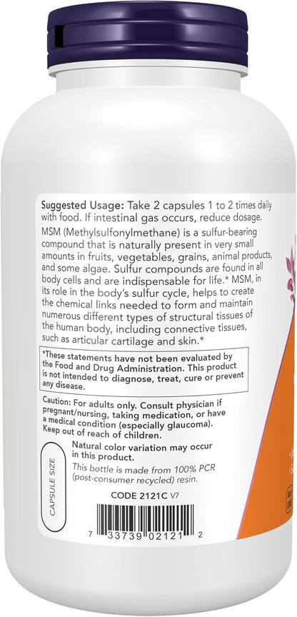 NOW Supplements, MSM (Methylsulfonylmethane) 1,000 mg, Joint Health*, 240 Veg Capsules Gsupps Australia