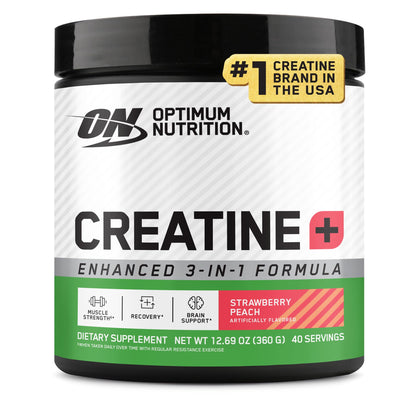 Optimum Nutrition Creatine Monohydrate Plus Powder, Strawberry Peach Flavored Creatine Performance Blend, with Electrolytes for Hydration, Added Vitamins Optimum Nutrition