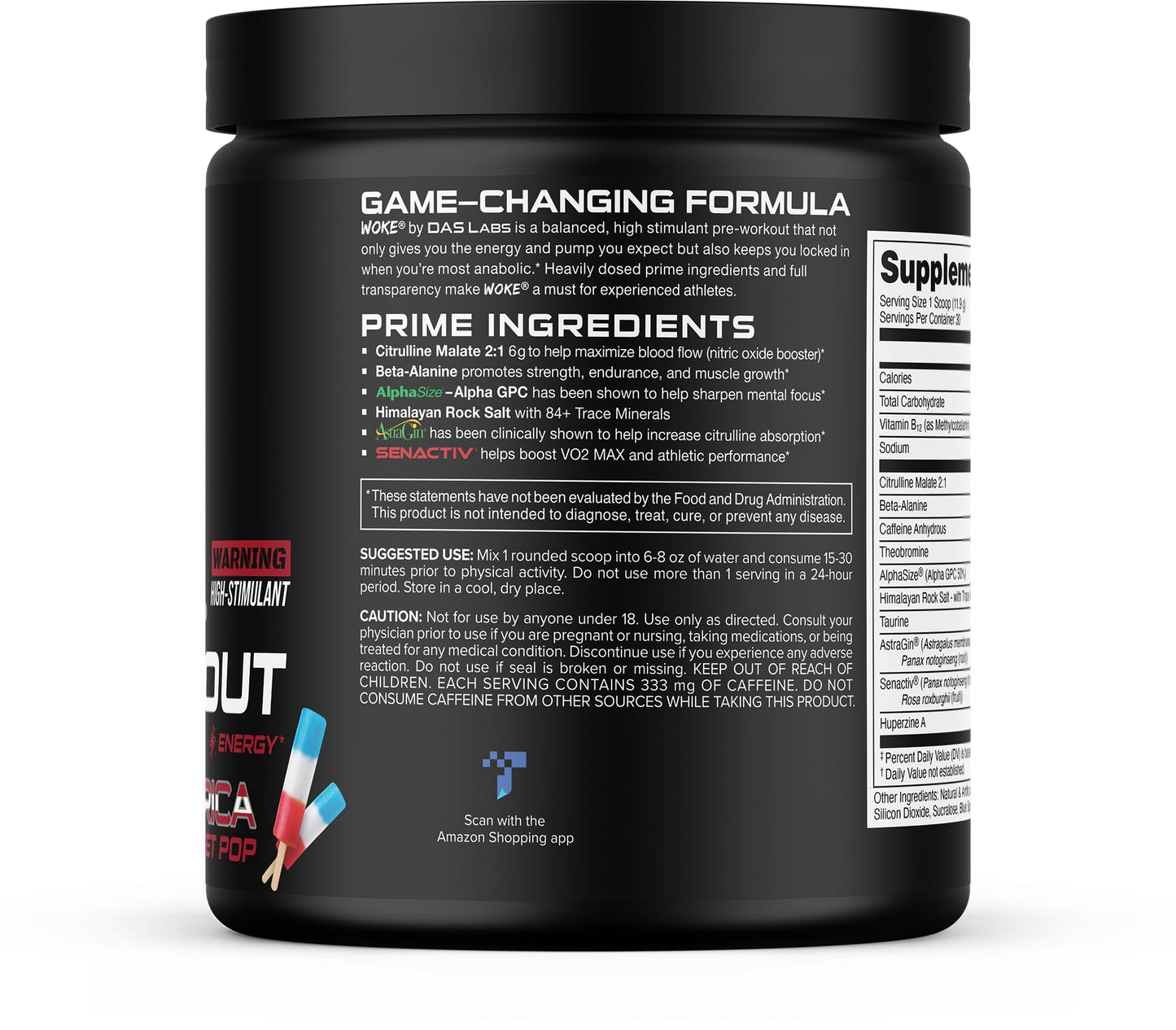 Bucked Up - Woke - HIGH STIM Pre Workout - Best Tasting - Focus Nootropic, Pump, Strength and Growth, 30 Servings (Rocket Pop)