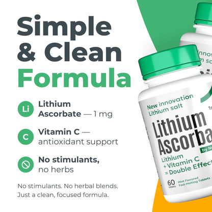 NORMOTIM Lithium Supplement 1 mg Tablets – Non-Drowsy Calm & Focus Support – Memory & Mental Clarity – Fast Dissolve – Compare to Lithium Orotate NORMOTIM