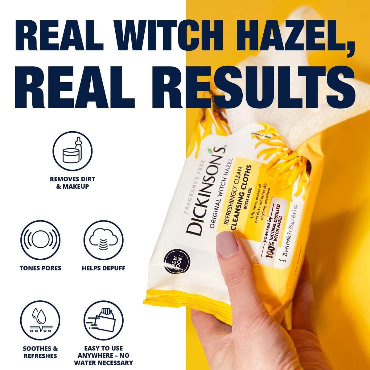 Dickinson's Witch Hazel Cleansing Cloths with Aloe | 25 Extra-Large Cloths Dickinson's