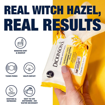 Dickinson's Witch Hazel Cleansing Cloths with Aloe | 25 Extra-Large Cloths Dickinson's
