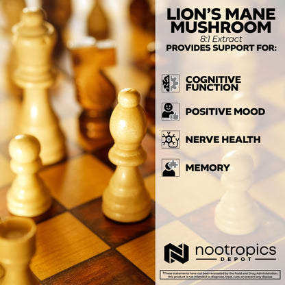 Nootropics Depot Lions Mane Mushroom Capsules | 8:1 Whole Fruiting Body Dual Extract | 500mg | 60 Count | Hericium erinaceus