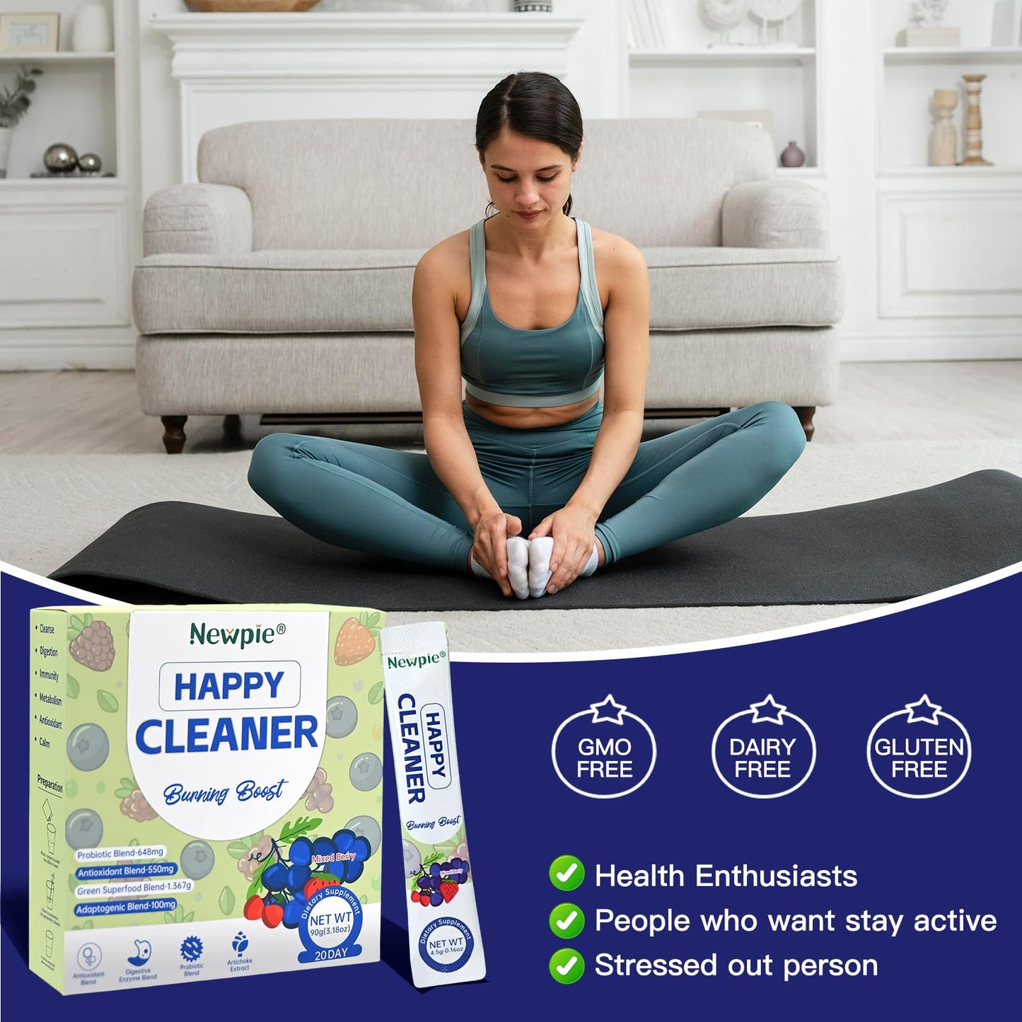 Blltzzz Newpie Superfoods Happy Cleaner Probiotic Powder,Watermelon Flavor Prebiotic & Probiotic Powder,Organic Fiber,Sugar Free,Gut Health,Natural Antioxidant Blltzzz