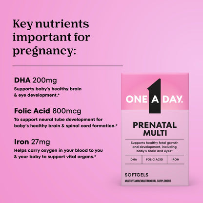 One A Day Prenatal Vitamins- Folic Acid, Iron, Omega- 3 (DHA), Pregnancy Vitamins for Women, Prenatal Multivitamin for Mom and Baby Support ONE A DAY