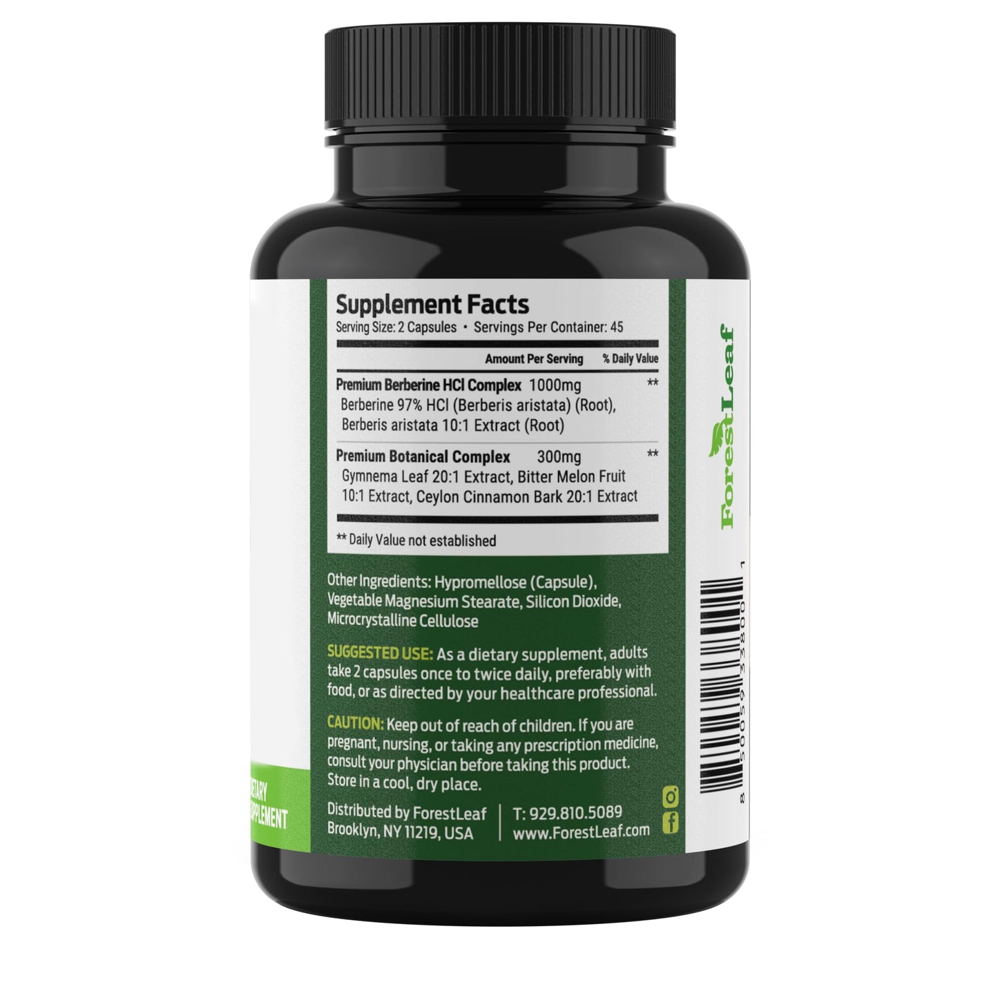 ForestLeaf Berberine Supplement - 1300mg per Serving - Ultra High Potency Berberine HCl with Ceylon Cinnamon, Bitter Melon & Gymnema ForestLeaf