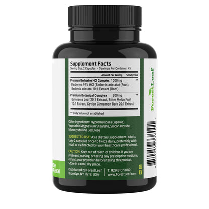 ForestLeaf Berberine Supplement - 1300mg per Serving - Ultra High Potency Berberine HCl with Ceylon Cinnamon, Bitter Melon & Gymnema ForestLeaf