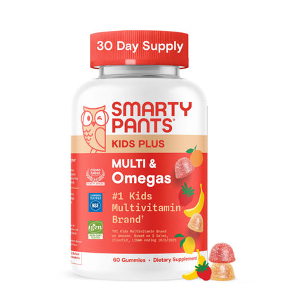 SmartyPants Kids Multivitamin Gummies with Omega 3 DHA/EPA, Vitamins D3, C, B12, B6, A, K, and Zinc, Gluten Free SmartyPants