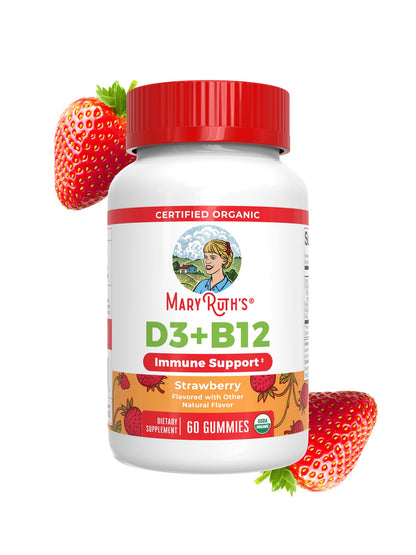 MARYRUTH'S Organic Vitamin D3 + B12 Gummies for Ages 4+ | Bone Health | Immune Support | Energy Metabolism | Cognitive Function | Vegan | Non-GMO MARYRUTH'S