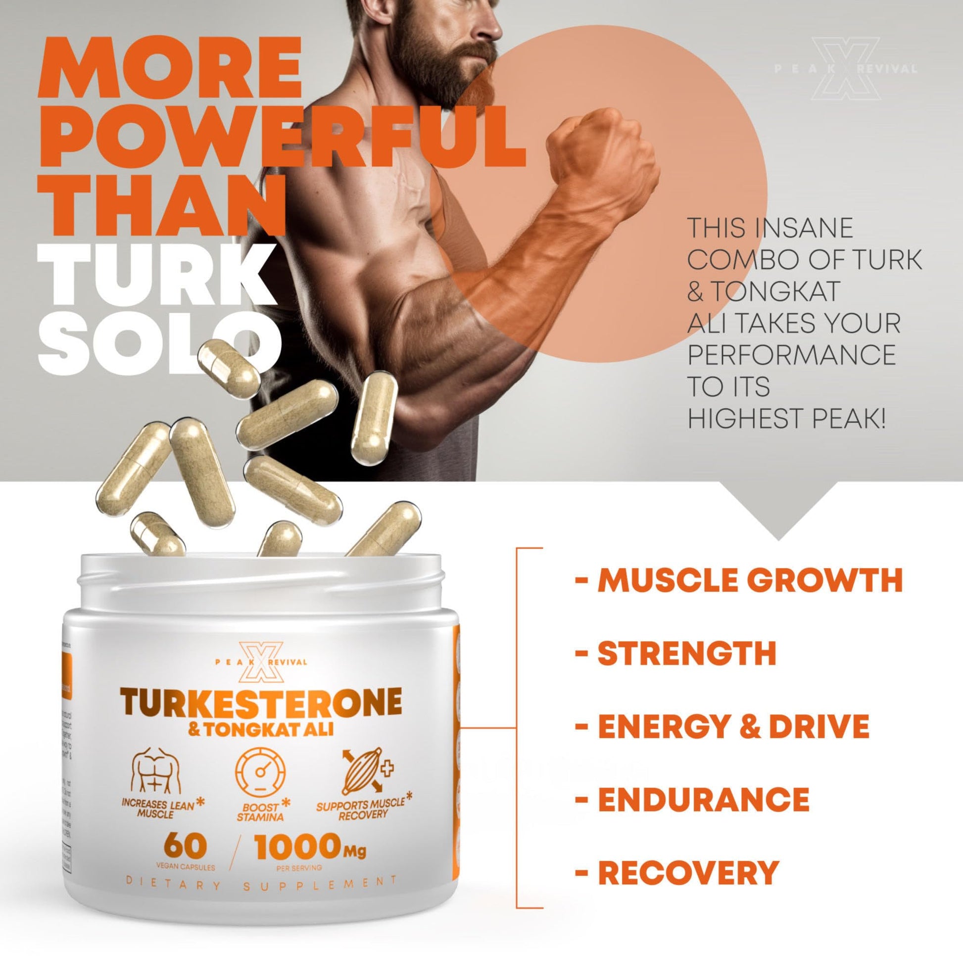 Peak Revival-X Turkesterone & Tongkat Ali 1000mg Supplement - 500mg Ajuga Turkestanica Per Serving Increase Stamina, Lean Muscle Growth & Recovery - Made in The USA (60 Capsules) Peak Revival-X buy australia supplements