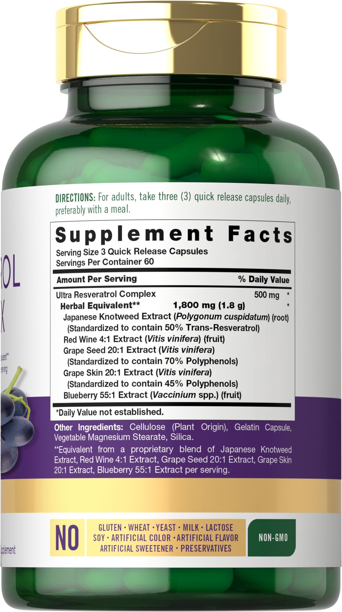 Carlyle Resveratrol Complex - 180 Capsules - Trans Resveratrol Supplement with Grape Seed Extract - Non GMO, Gluten Free Carlyle